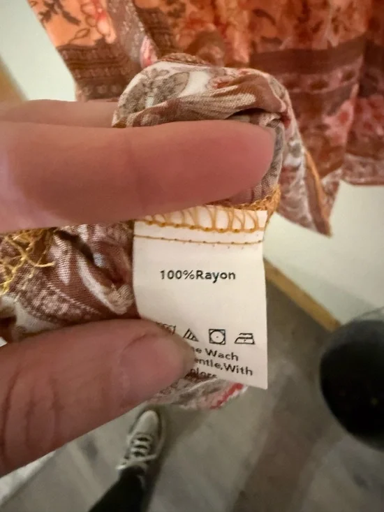 Boho Mini Dress Rust Floral Paisley Cottagecore Western Festival Summer Large - Picture 11 of 11